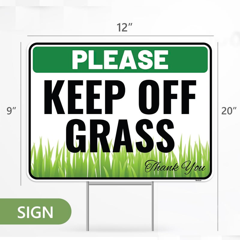 Venicor 2PC Keep Off Grass Sign with Metal Stakes, 12""x9"" - Corrugated Plastic - Please Stay Off Dont Walk On Lawn Yard Sign - Image 3